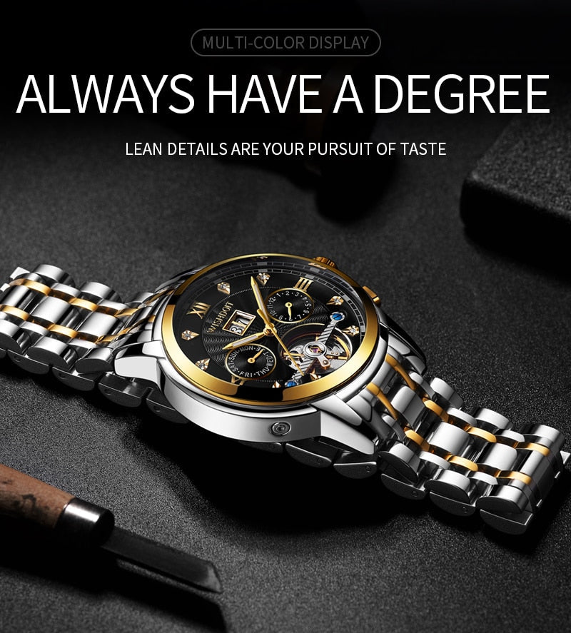 sengpan gifts for Men Automatic Mechanical Watch Top Brand Stainless Steel Waterproof Watches New Fashion Business Hollow  Wristwatch