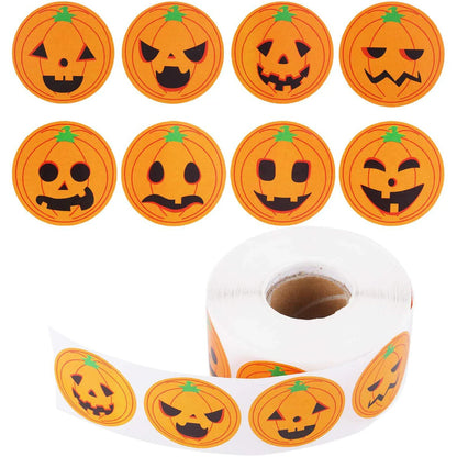 sengpan 50-500pcs DIY Decorative Labels Halloween Party Favors Supplies Round Halloween Label Sticker Cute Smile Pumpkin Seal Sticker