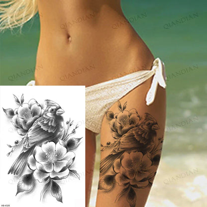 sengpan Black Flower Rose Waterproof Temporary Bird Snake Sexy Body Arm Leg Gem Henna Tattoo Fashion Big Fake Sleeve Sticker