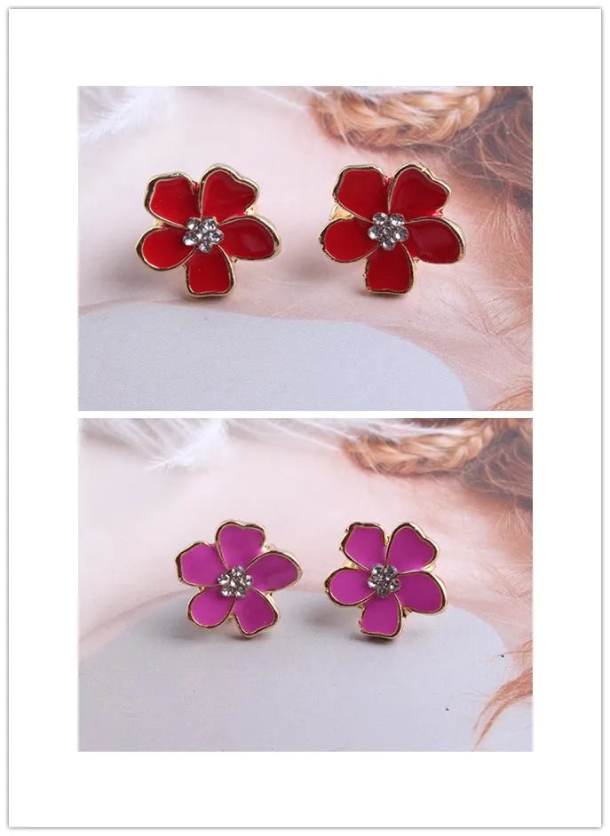 sengpan Korea Style Flower Shape Enamel Clip on Earrings Without Piercing for Girls Party Cute Lovely No Hole Ear Clip jewelry