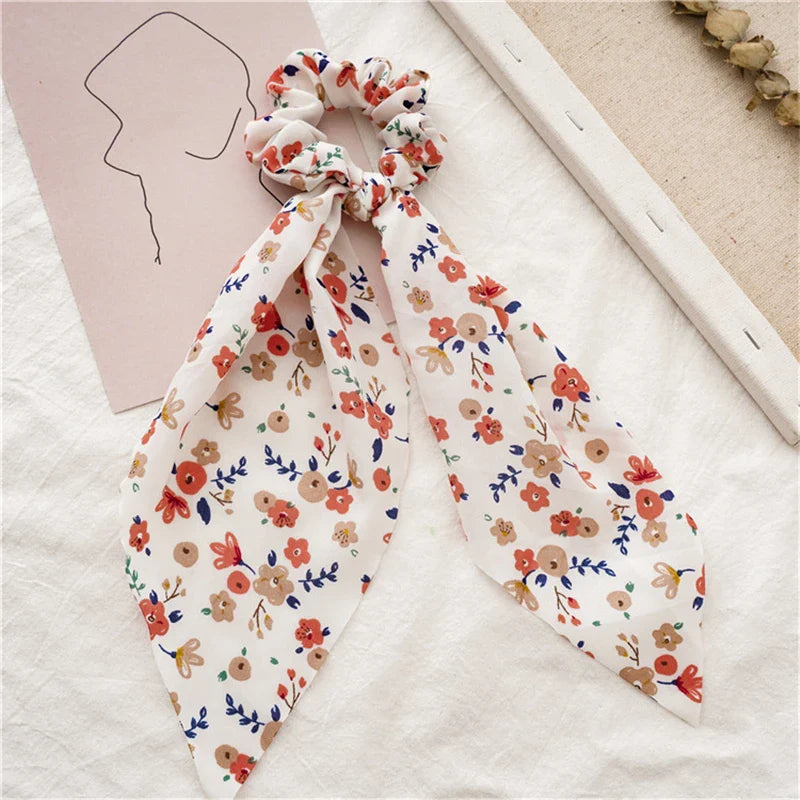 sengpan New Fashion Print Bow Scrunchies Hair Ribbon For Women Elastic Hair Band Girls Horsetail Hair Ties Hair Accessories