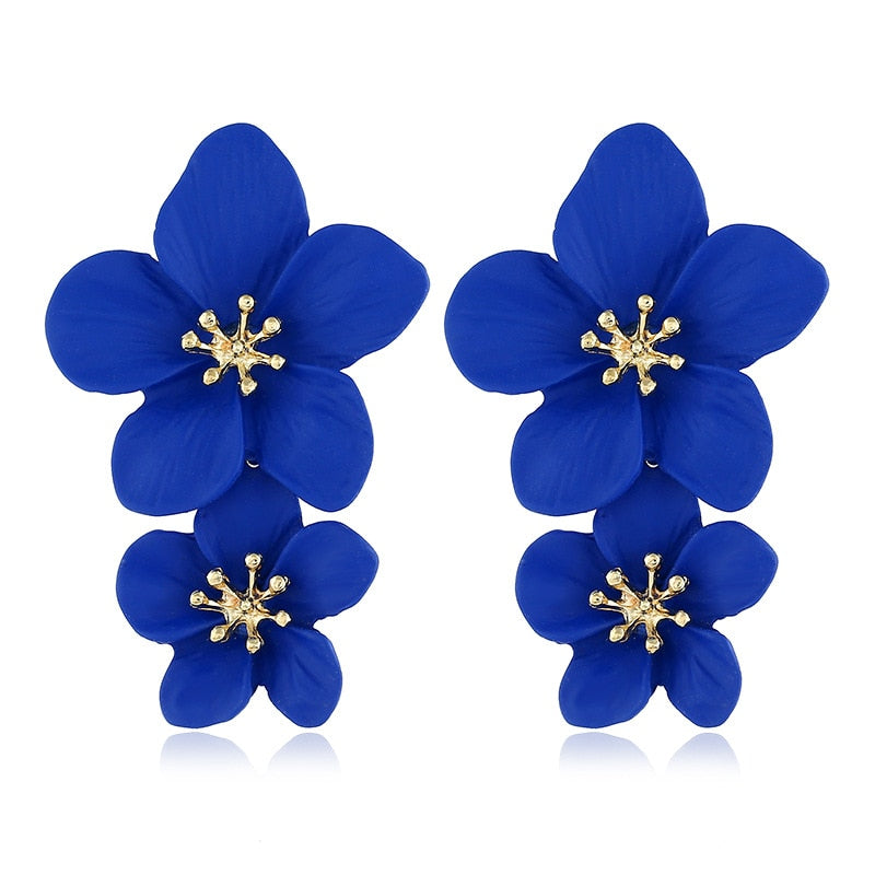 sengpan Double layer Flower Earrings for Women Wedding Party Boho Jewelry Statement Dangle Drop Big Earrings Boucle D'oreille Femme