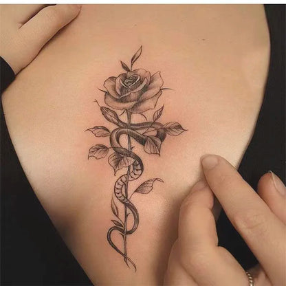 sengpan Waterproof Temporary Tattoo Sticker Rose Snake Design Body Art Fake Tattoo Flash Tattoo Chest Female Male