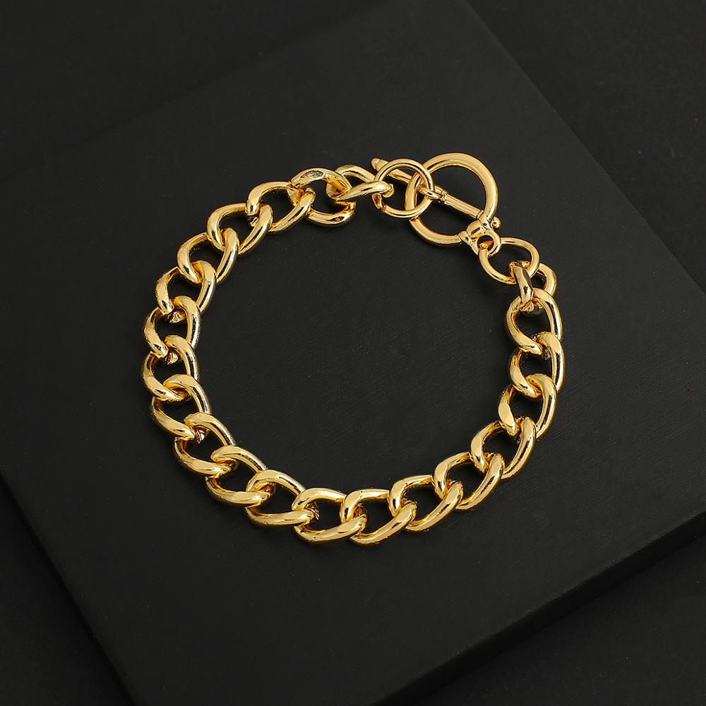 sengpan Punk Charm Chain Bracelets for Women Minimalist Thick Gold Color Stainless Steel Bracelets Bangles Fashion Jewelry