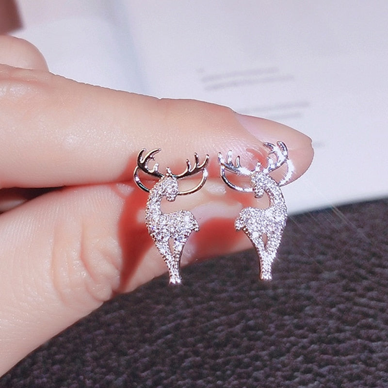 sengpan New Creative Christmas Ornament Stylish Christmas Elk Crystal Deer Stud Earrings Women Fashion Jewelry Gift