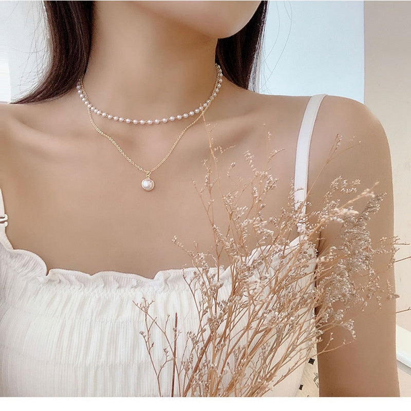 sengpan bridal jewelry set for wedding Elegant Imitation Pearl Daisy Choker Necklace For Women Flower Pendant Beads Neck Short Chain Female Summer Boho Jewelry Gifts