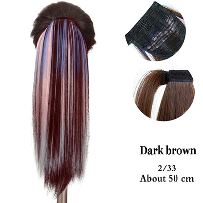 sengpan Synthetic Double Ponytail Highlighting Wig Female Bandage Wavy Hair COS Color Straight Ponytail Extension Natural Wig