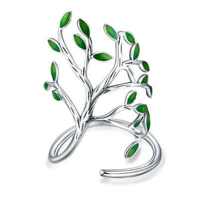 sengpan - Ladies Retro Tree of Life Plant Ring Fashion Personality Drop Oil Leaf Ring Jewelry Anniversary Gift