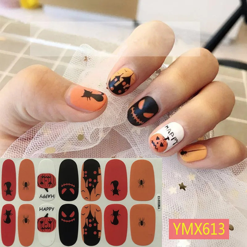 sengpan Baking Free Halloween Nail Stickers Full Sticker Fashion Nail Art Jewelry  Pumpkin Ghost Wholesale Applique Nail Sticker