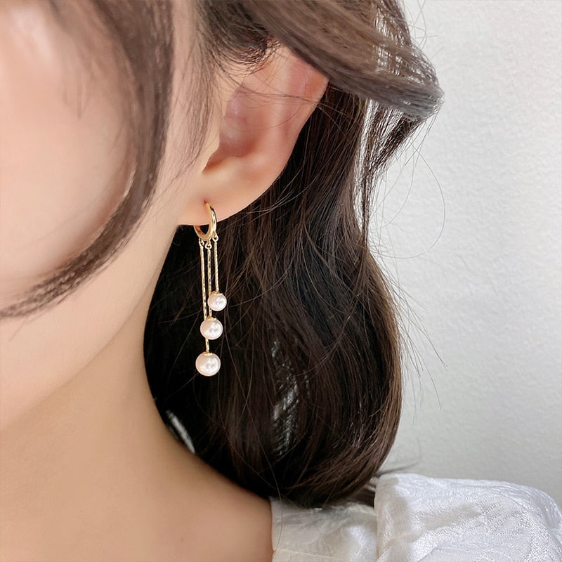 sengpan Christmas wishlist New Classic Imitation Pearl Tassel Long Drop Earrings For Woman Korean Fashion Jewelry Girl's Temperament Ear Accessories