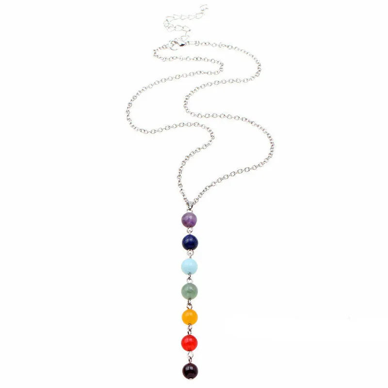 Lianfudai 7 Chakra Gem Stone Beads Pendant Necklace Women Yoga Reiki Healing Balancing Maxi Chakra Necklaces Bijoux Femme Jewelry 2024 New