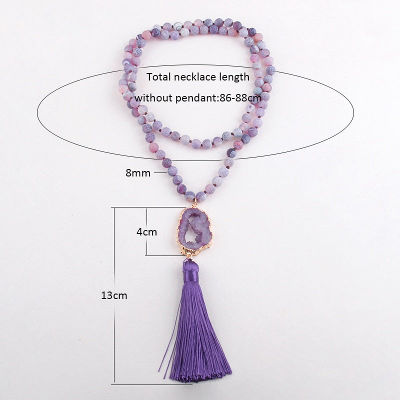 sengpan Fashion Bohemian Jewelry Semi Precious Stones Knotted Druzy Stone Links Tassel Necklaces For Women Boho Necklace