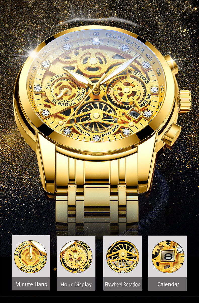 sengpan jewelry for men hot sale new Men’s Watches Tourbillon Rotating Window Top Luxury Brand Fashion Quartz Men Watch Waterproof Gold Steel Business Wristwatch