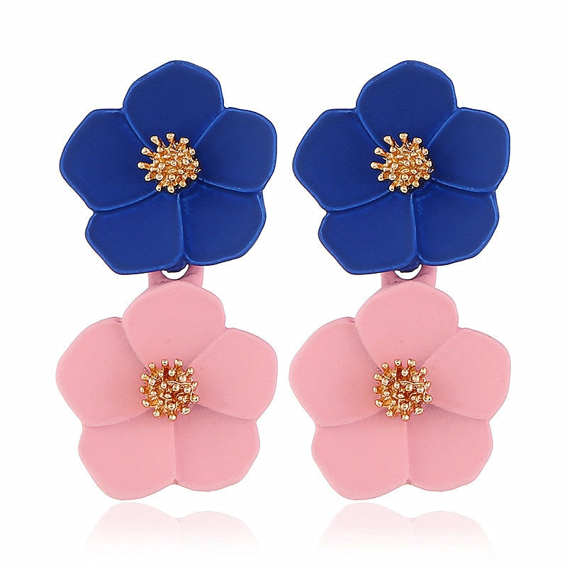 sengpan Double layer Flower Earrings for Women Wedding Party Boho Jewelry Statement Dangle Drop Big Earrings Boucle D'oreille Femme