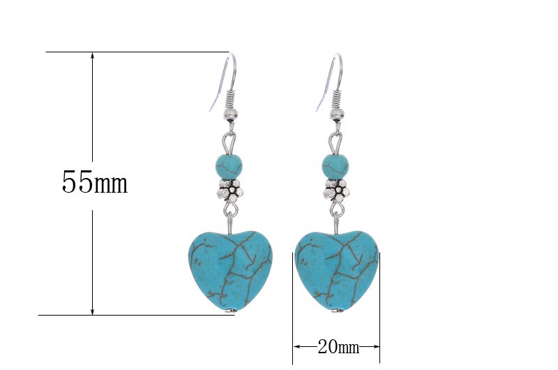 sengpan Disaster Prevention Jewelry Women Drop Earrings Jewelry Retro Simple Heart Shape Engraving Stone Turquoised Earrings Features Texture Stone Earring