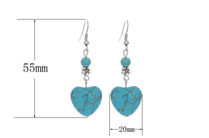 sengpan Disaster Prevention Jewelry Women Drop Earrings Jewelry Retro Simple Heart Shape Engraving Stone Turquoised Earrings Features Texture Stone Earring