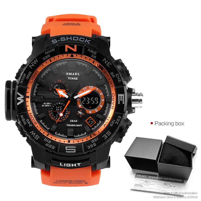 sengpan Orange Sport Digital Quartz Watch Men 50m Waterproof Luminous LED Display Wristwatch Auto Date Electronic Watches Man 1531