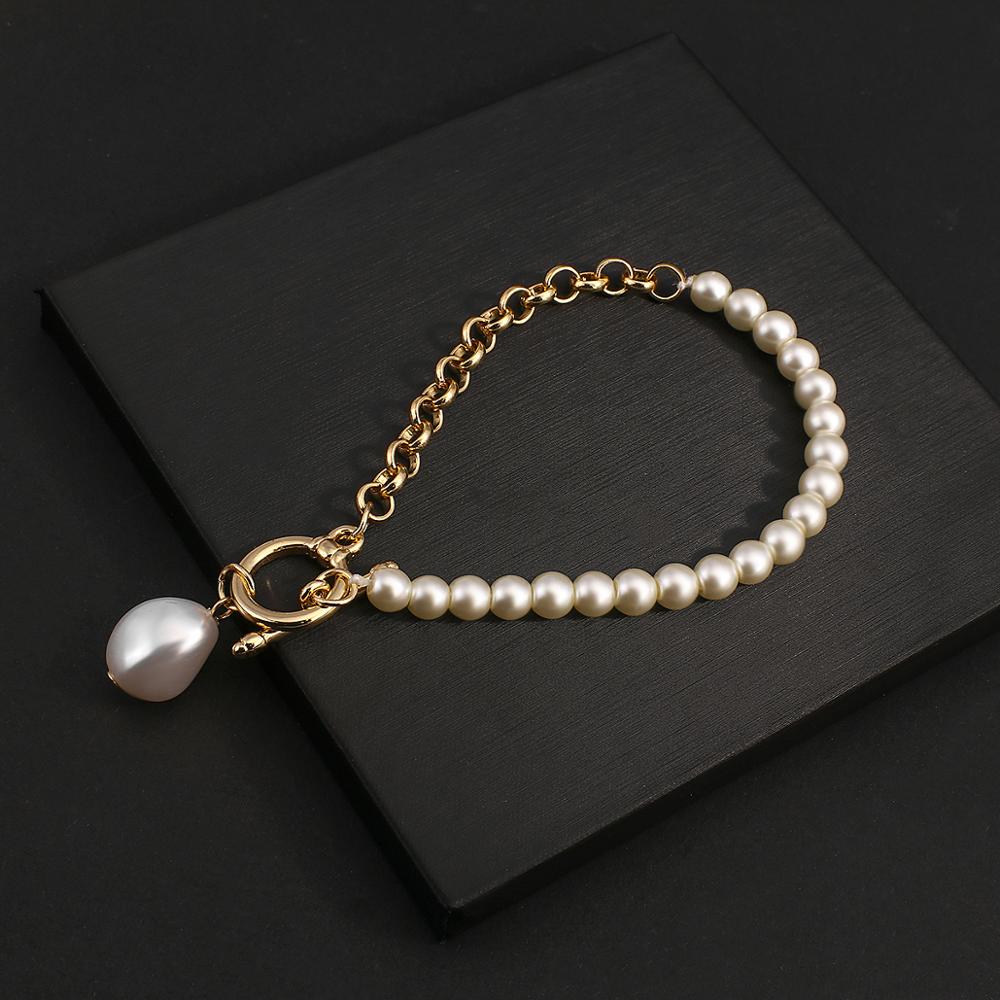 sengpan New Imitation Pearls Gold Color Metal Link Chain Bracelets for Women Fashion Charms Bracelet Summer Party Jewelry