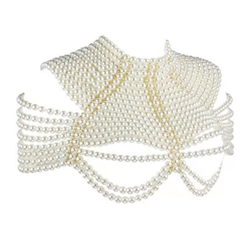 sengpan bridal jewelry set for wedding Women Imitation Pearl Beaded Bib Choker Necklace Body Chain Shawl Collar Jewelry J78E