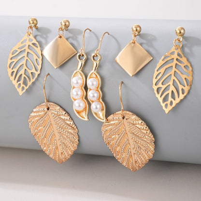 sengpan Christmas gifts ideas 4pair/sets Bohemain Leaf Drop Earring Sets for Women Luxury Pearl Stone Hollow Geometric Party Jewelry Gift 15986