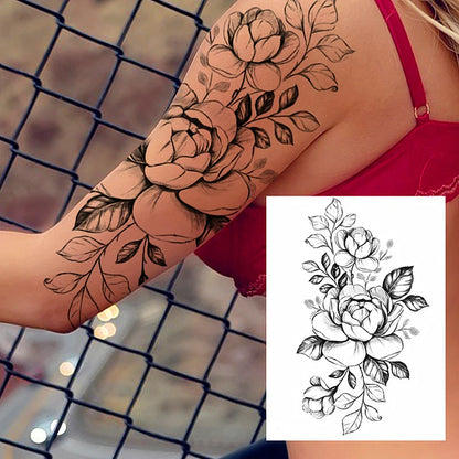 sengpan Black Flower Rose Waterproof Temporary Bird Snake Sexy Body Arm Leg Gem Henna Tattoo Fashion Big Fake Sleeve Sticker