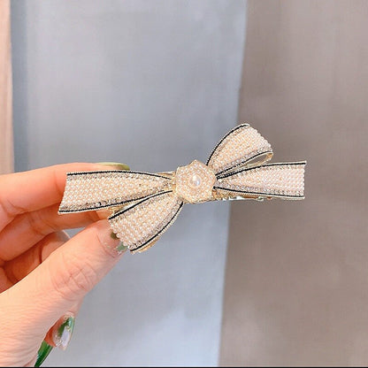 sengpan Barrette for Women Girl Hair Accessories Fashion Alloy Rhinestone Pearl Bow Knot Hair Clip Hairpin Wholesale