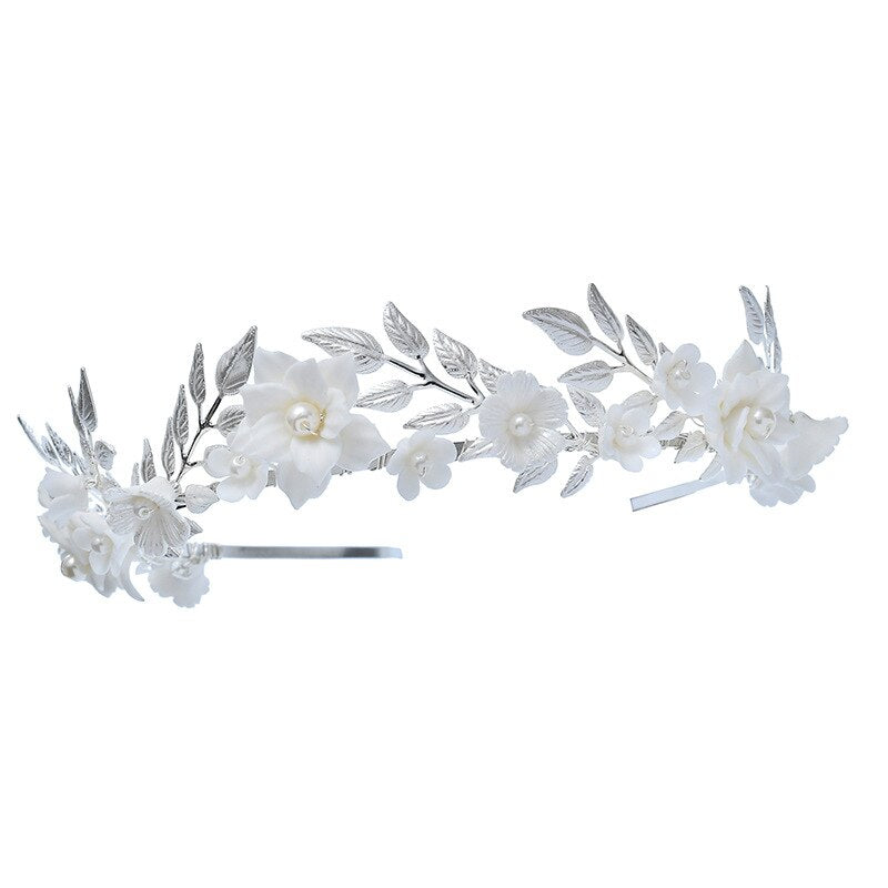 sengpan western jewelry for women Silver Color Bridal Flower Headband Prom Tiara Wedding Hair Accessories Bride Handmade Hair Ornaments Female Crystal Headdress