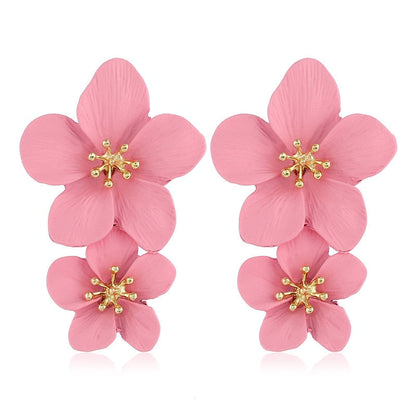 sengpan Double layer Flower Earrings for Women Wedding Party Boho Jewelry Statement Dangle Drop Big Earrings Boucle D'oreille Femme