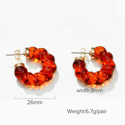 sengpan 26mm C Shape Green Resin Twist Hoop Earrings Geometric transparent Resin Stament Earrings For women Gift