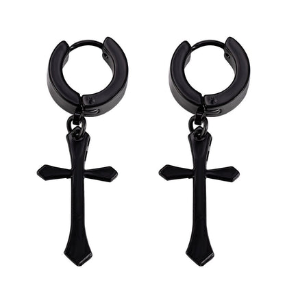 sengpan easter gifts for women  High Quality Cross Stainless Steel Painless Ear Clip Earrings for Men/Women Punk Black Earrings Hip Hop Rock Jewelry Gifts