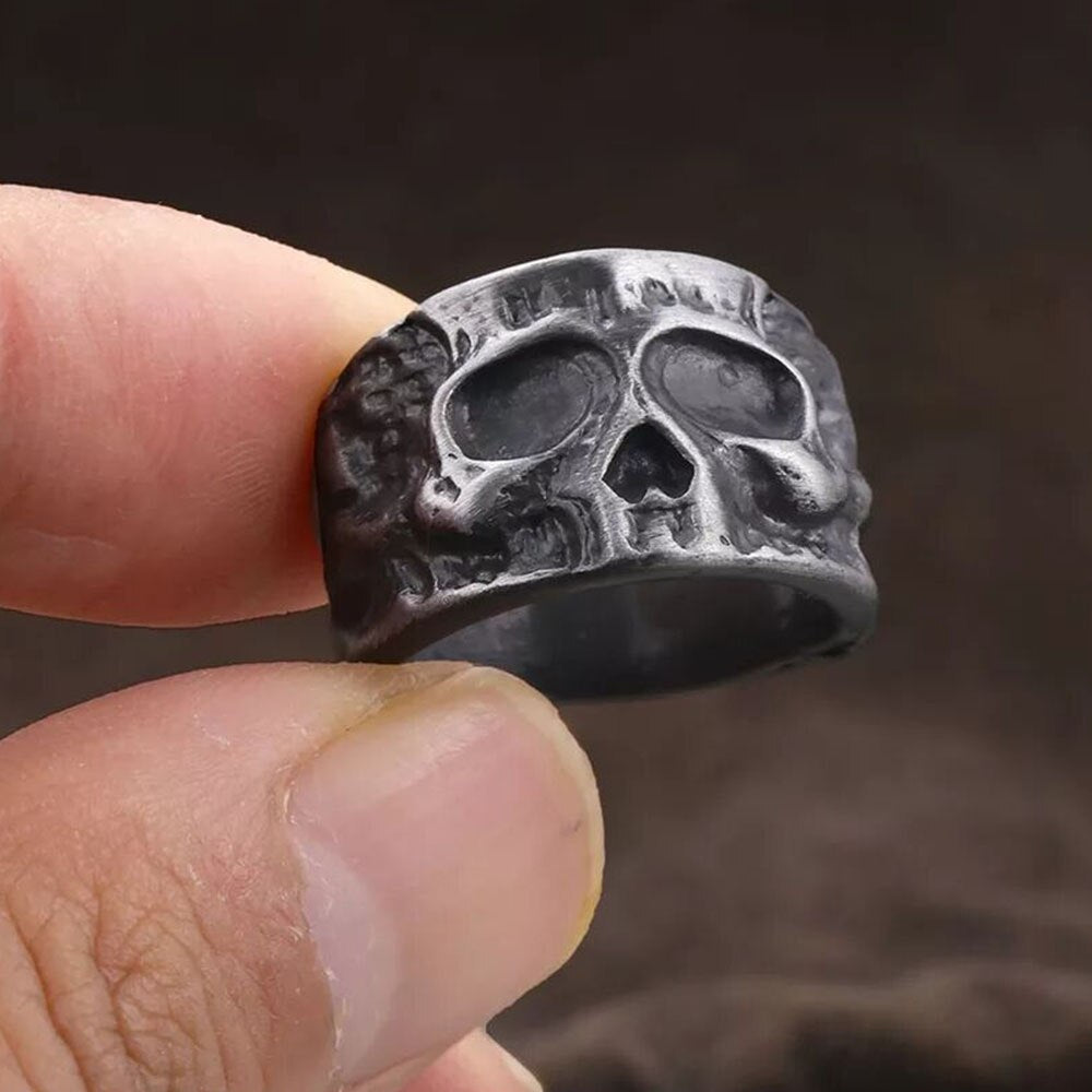 sengpan Retro Skull Ring Men's Large Solid Skull Design Round Gothic Punk Skull Men's Hip Hop Ring Gift