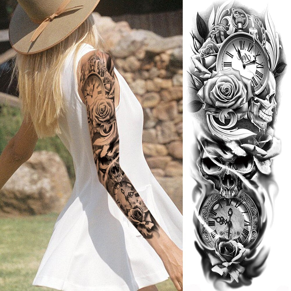 sengpan western jewelry for women Sexy Wolf Full Flower Arm Temporary Tattoo Stickers For Men Body Art Sleeve Tattoo Decals Girl Women Waterproof Tatoo Fox Legs