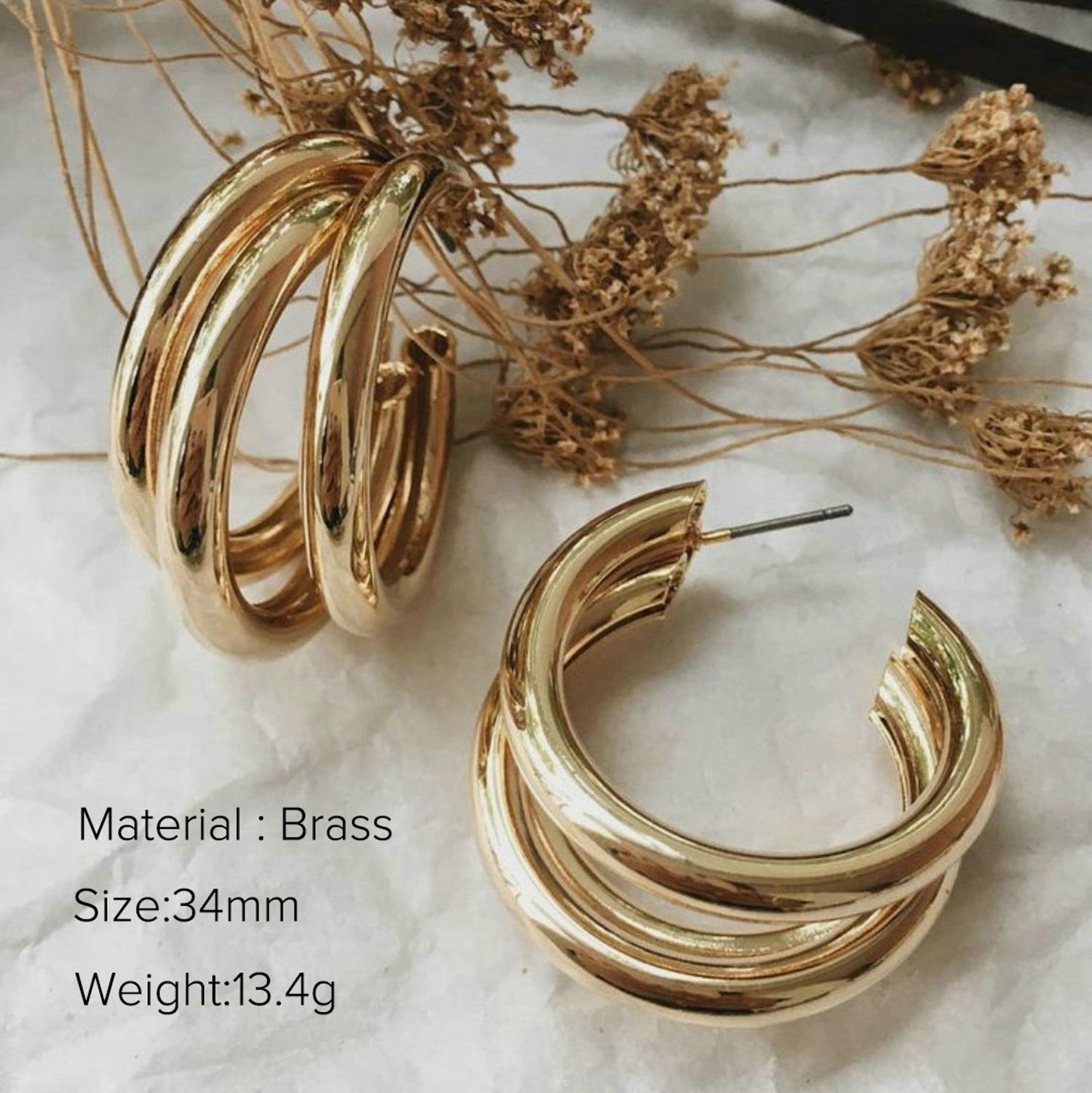 sengpan INS Gold Color Brass Hoop Huggies Earrings Small Large Circle Hoops CC Shape Statement Earrings Women Girls Unique Metal Jewelry