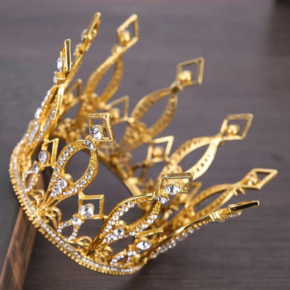 sengpan Baroque Golden Crown King Queen Circle Crystal Hair Ornaments Birthday Wedding Jewelry Hair Accessories Tiara Party