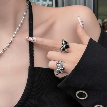 sengpan  Bohemia Silver Color Black Resin Heart Shape Kunckle Midi Ring for Women Acrylic Geometric Rings Female Finger Jewelry