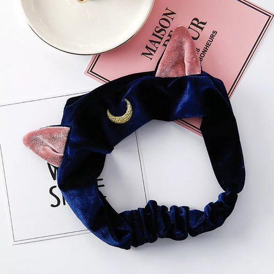 Lianfudai NEW Fashion Women Gum for Hair Elastic Hairbands Girls Cartoon Moon Cat Ears Hairbands for Wash Face Makeup Hair Band Headbands