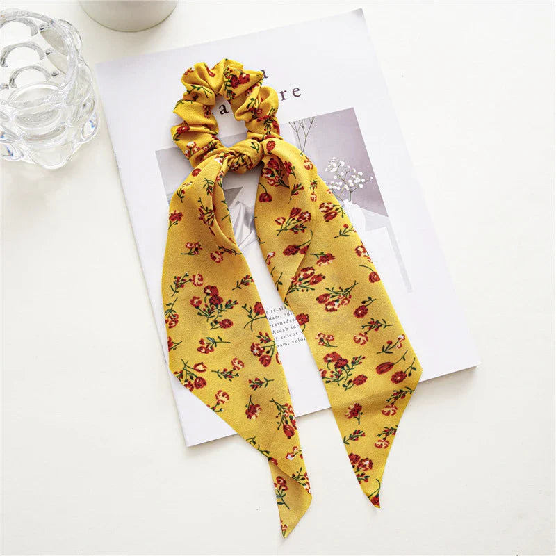 sengpan New Fashion Print Bow Scrunchies Hair Ribbon For Women Elastic Hair Band Girls Horsetail Hair Ties Hair Accessories