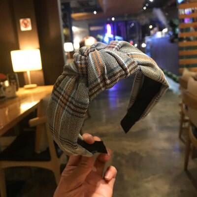 sengpan Women Girl Headbands Wide Plaid Knot Fabric Korean Vintage Hairband Sweet Hair Accessories Head wear Wholesale Fashion New