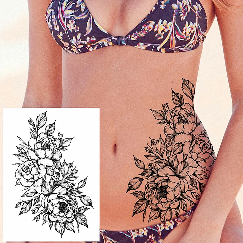 sengpan Black Flower Rose Waterproof Temporary Bird Snake Sexy Body Arm Leg Gem Henna Tattoo Fashion Big Fake Sleeve Sticker