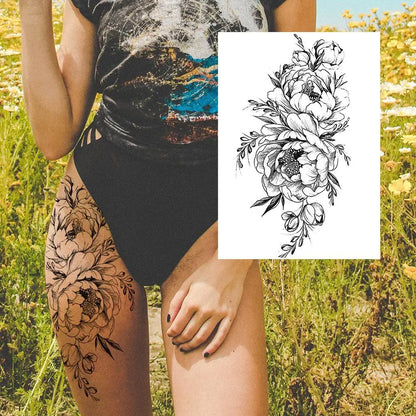 sengpan Sexy Flower Temporary Tattoos For Women Body Art Painting Arm Legs Tattoos Sticker Realistic Fake Black Rose Waterproof Tattoos