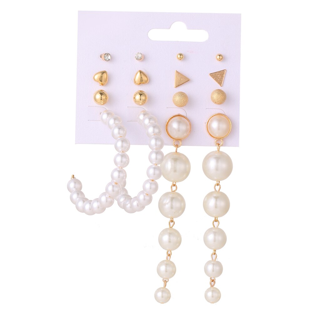 sengpan jewelry gifts for women hot sale new Women's Gold Pearl Heart Drop Earring Set Fashion Korean Butterfly Snake Geometric Circle Dangle Earrings Trend Jewelry Gift