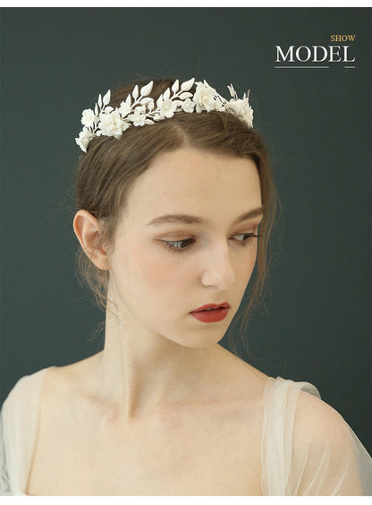 sengpan western jewelry for women Silver Color Bridal Flower Headband Prom Tiara Wedding Hair Accessories Bride Handmade Hair Ornaments Female Crystal Headdress