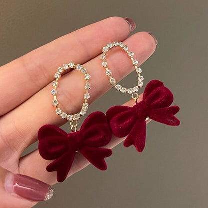 sengpan Christmas wishlist Fashion Velvet Bow Drop Earrings For Women Temperament Pearl  Heart Red Black Earring Girls Party Christmas Jewelry Gifts