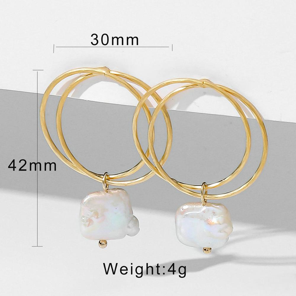 sengpan Bohemian Style Semi-Precious Stone Beads Hoop Earrings For Women Irregular Baroque Freshwater Pearl Handmade Earrings Jewelry