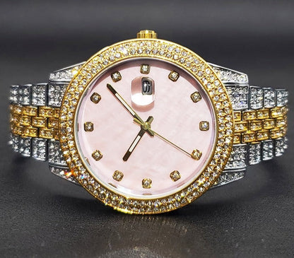 sengpan Disaster Prevention Jewelry Relogio Feminino Elegant Diamond Bling Pink Watch For Women Geneva Luxury Unique Pearl Dial Dress Watches