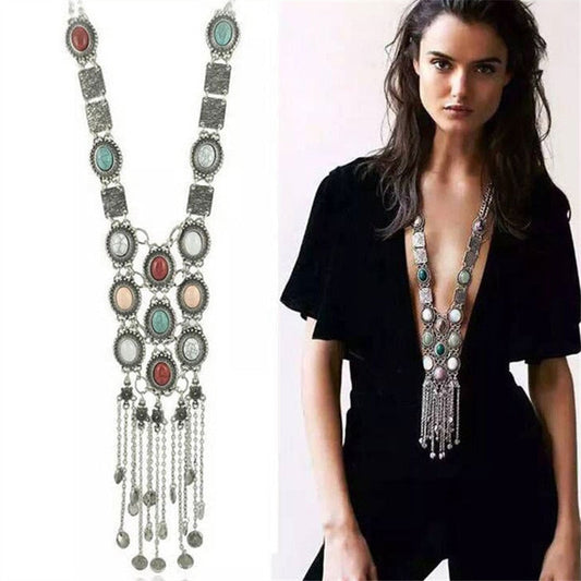 sengpan christmas wishlist valentines day gifts for her Trendy Boho Maxi Long Pendants Necklaces Women Colorful Stone Ethnic Vintage ZA Statement Necklace Fashion Jewelry  New