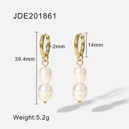 sengpan 14K Gold Plated 2mm Hoop Pearl Earrings Geometric Stainless Steel Freshwater Pearl Huggie Earring for Women Jewelry Gift