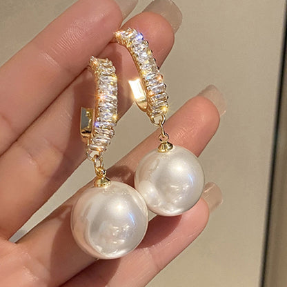 sengpan Christmas gifts ideas New Korean Style White Pearl Drop Earrings for Women Shiny Rhinestone Temperament Earring Wedding Party Engagement Jewelry