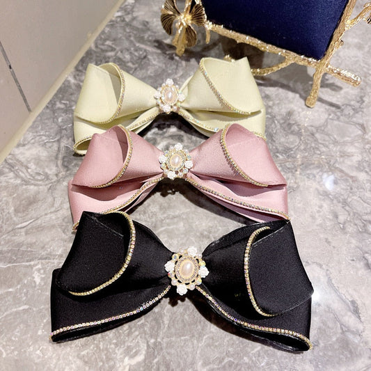 sengpan Satin Crystal Pearl Big Bow Hair Clips For Women High-end Flower Hair Accessories Rhinestone Hairpins Flowers Hairgirps Barrette