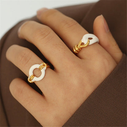 sengpan New Trendy Simple White Metal Enamel Rose Ring Irregular Geometric Plant Twisted Open Rings for Women Jewelry Gifts